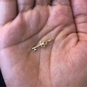 SOLID 14k Yellow Gold Mini Key Charm Pendant with Diamond